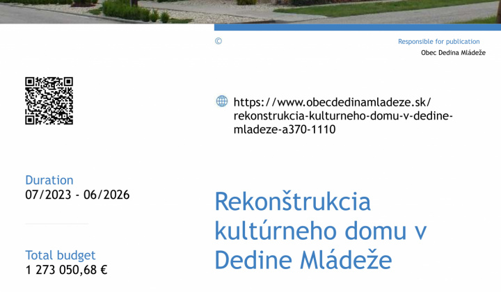 Projekty / Rekonštrukcia kultúrneho domu v Dedine Mládeže - foto